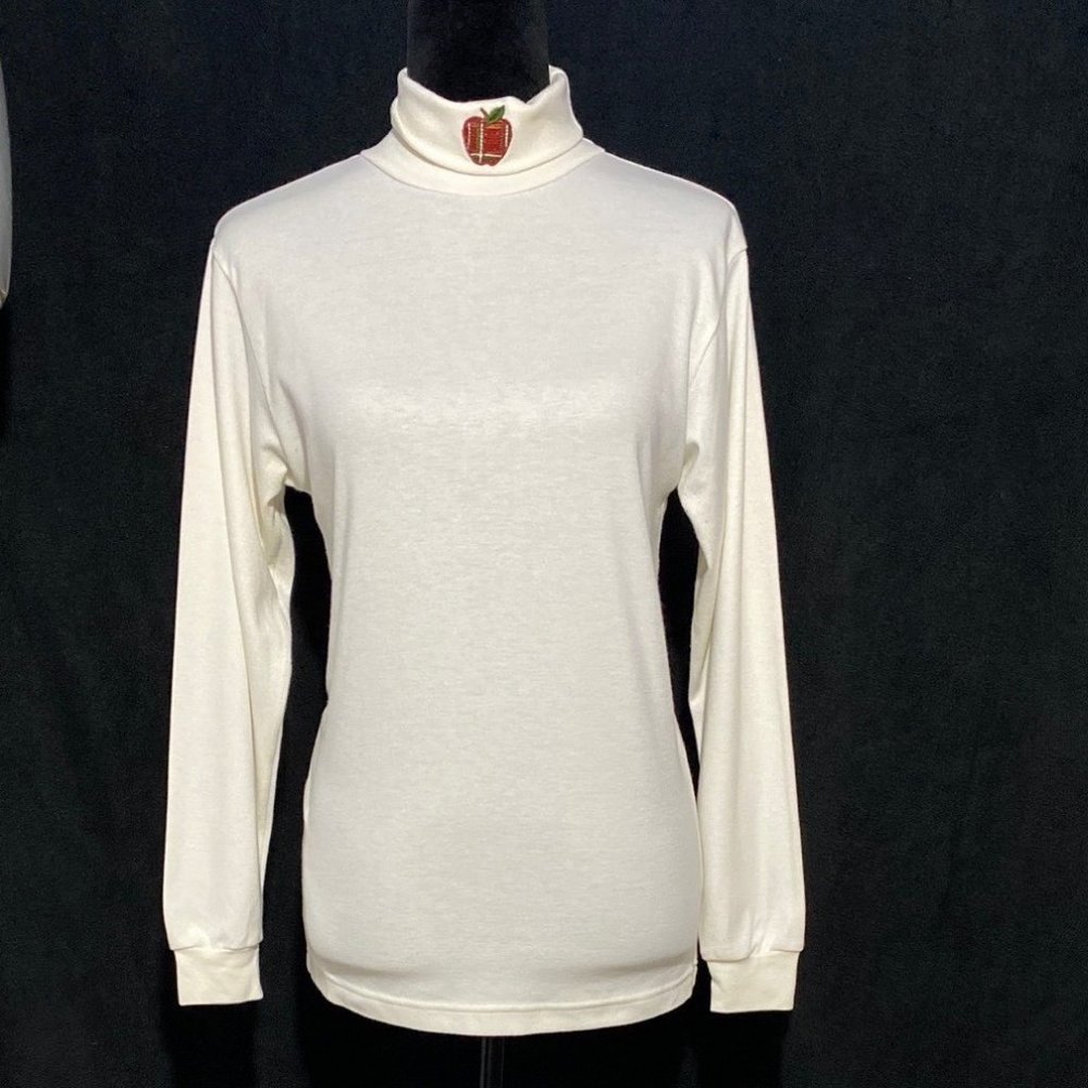 Timberlea S VTG Top Turtleneck Cottage‎ Core Modest Apple Appliqué Teacher